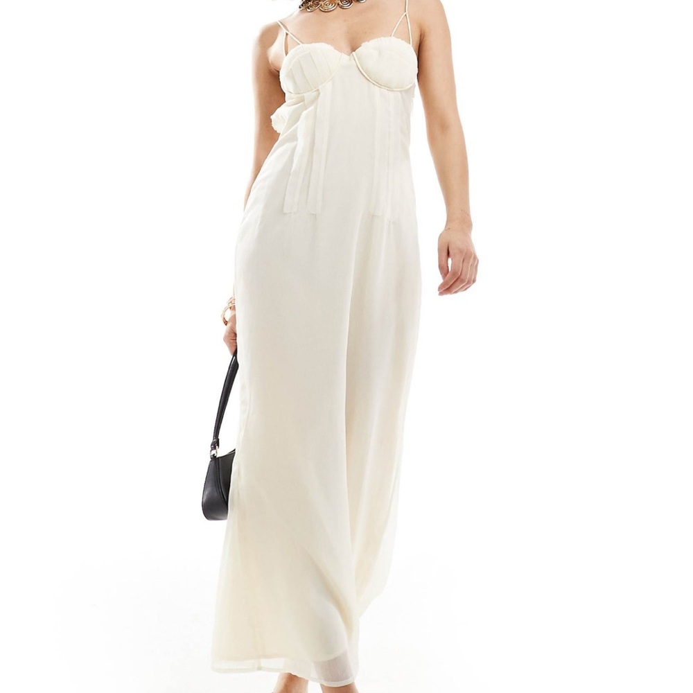 Cupped midi chiffon pencil dress in ivory - NWT
